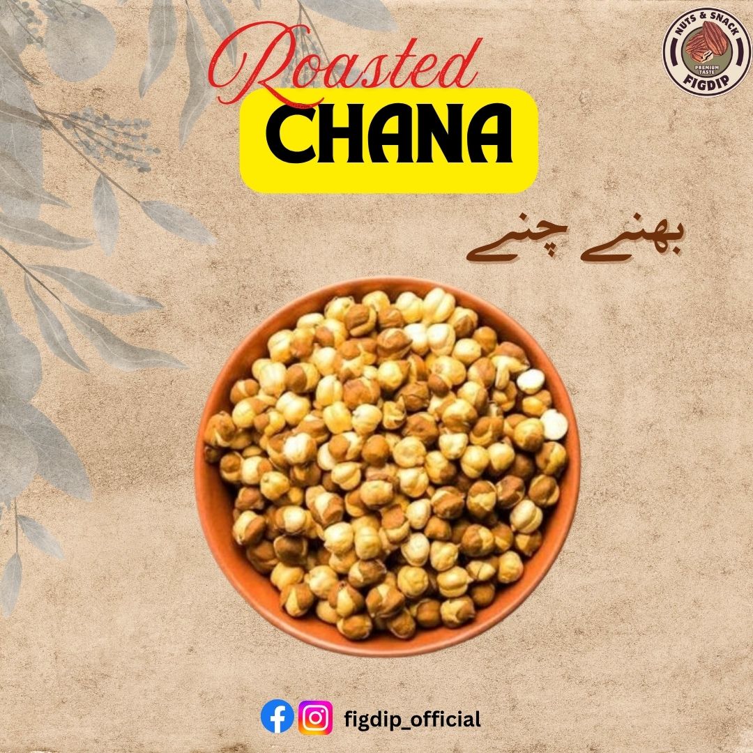 Bowl of roasted chana with 'Roasted Chana'